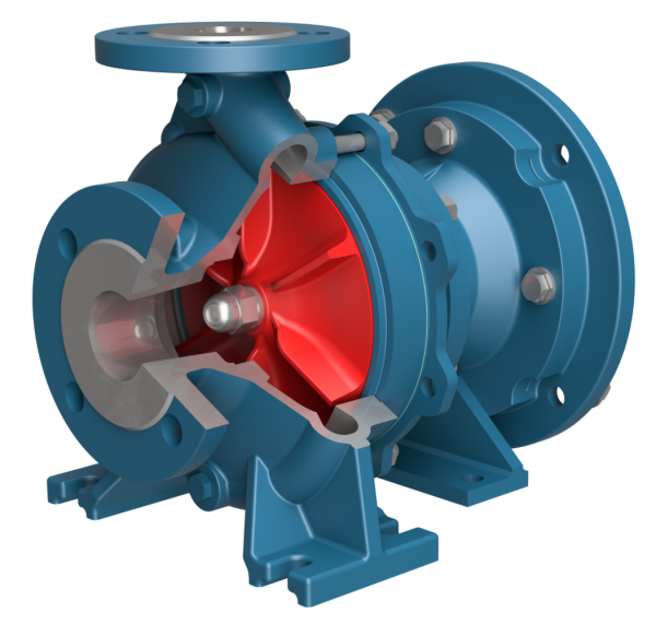 Monoblock single-stage centrifugal pumps with open vortex impeller